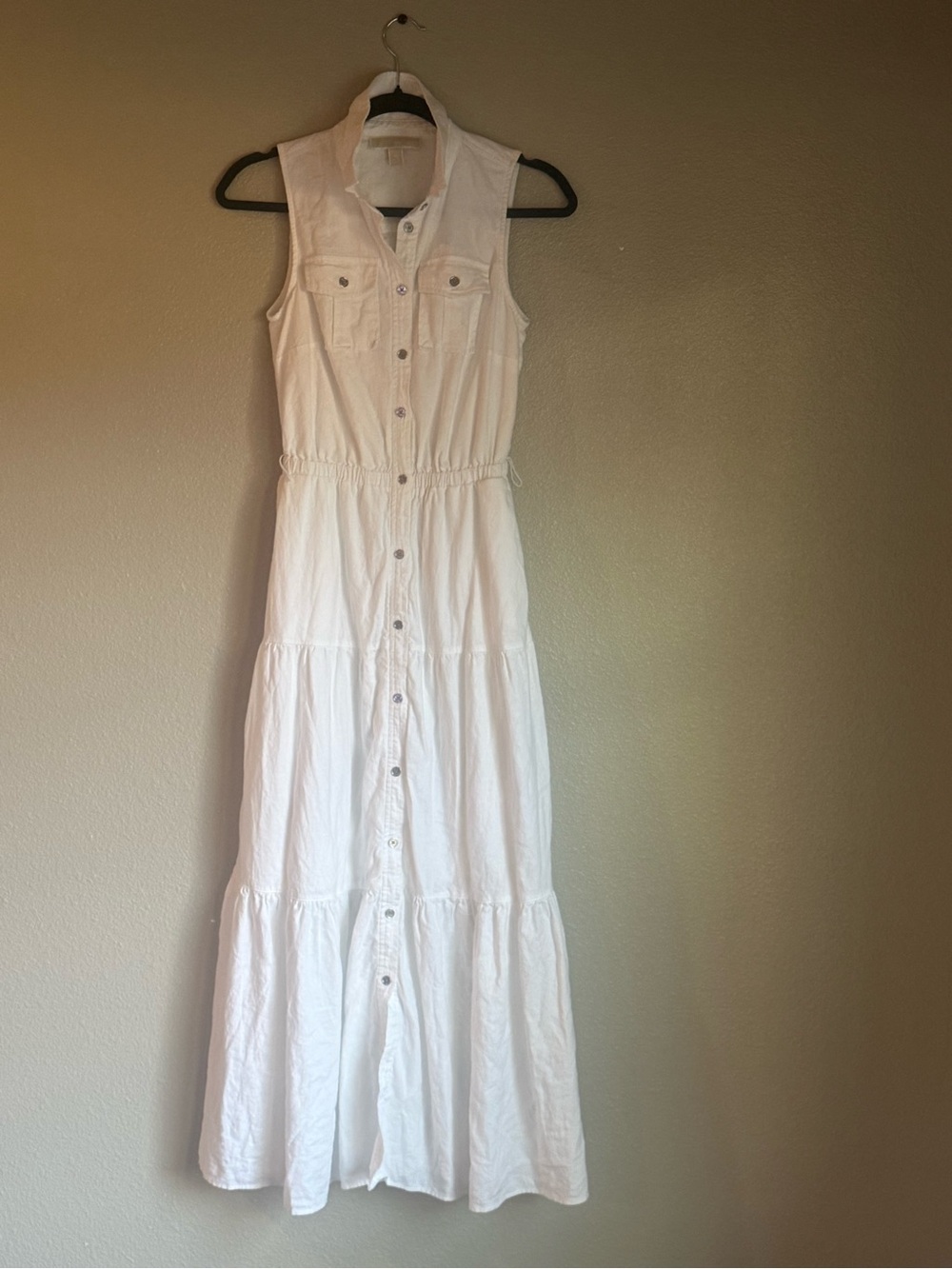 MICHAEL Michael Kors Sleeveless White Button-Front Maxi Dress